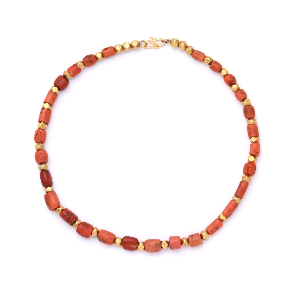 Tibetan Antique Coral & Gold Bead Necklace