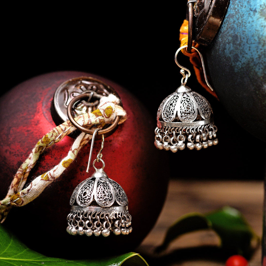 Indian Tribal Silver Bell Earrings From Rajasthan | Indigo Oriental Antiques