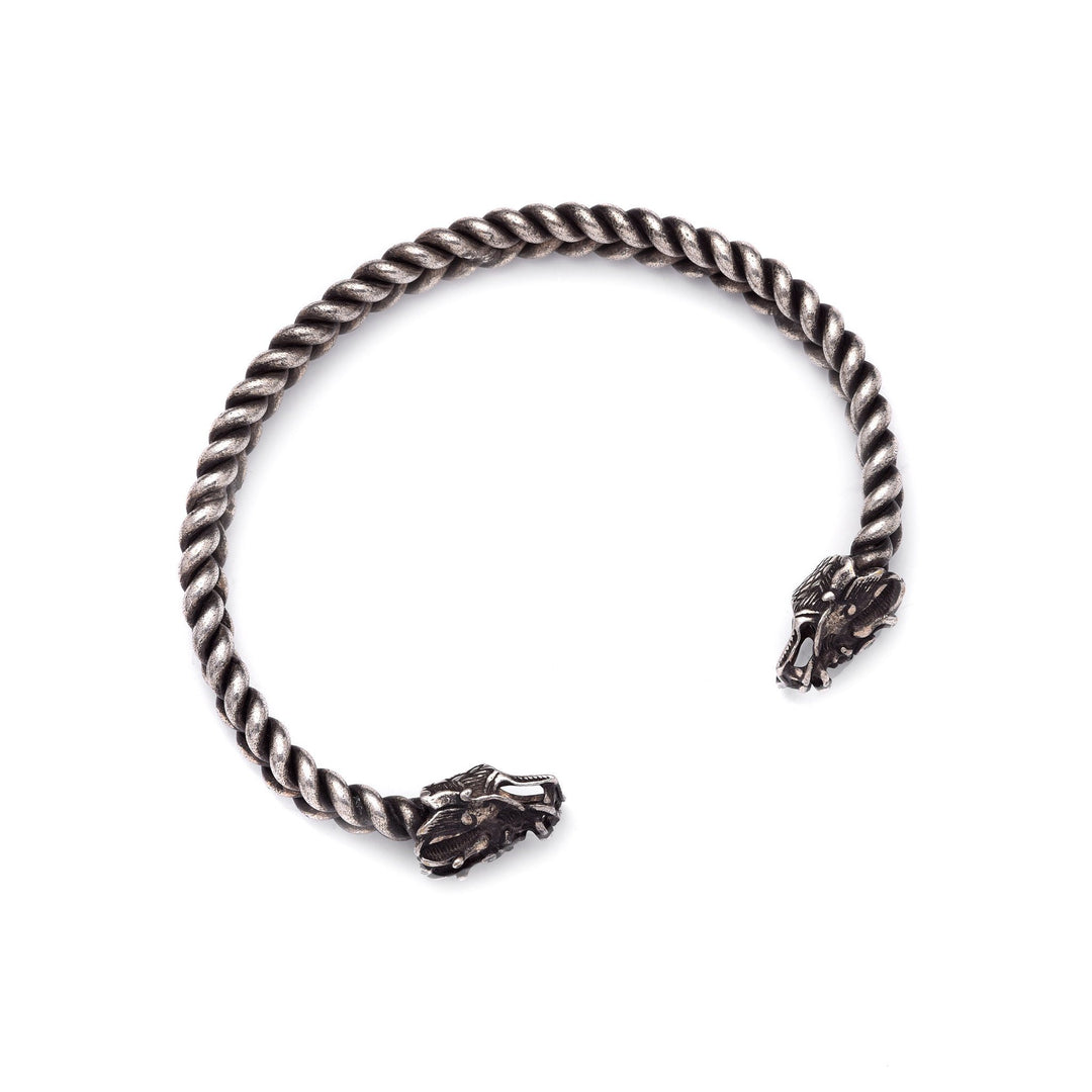 White Metal Miao Tribal Bangle - Dragon Design - 7 x 7 x 1  (wxdxh cms) - C0064