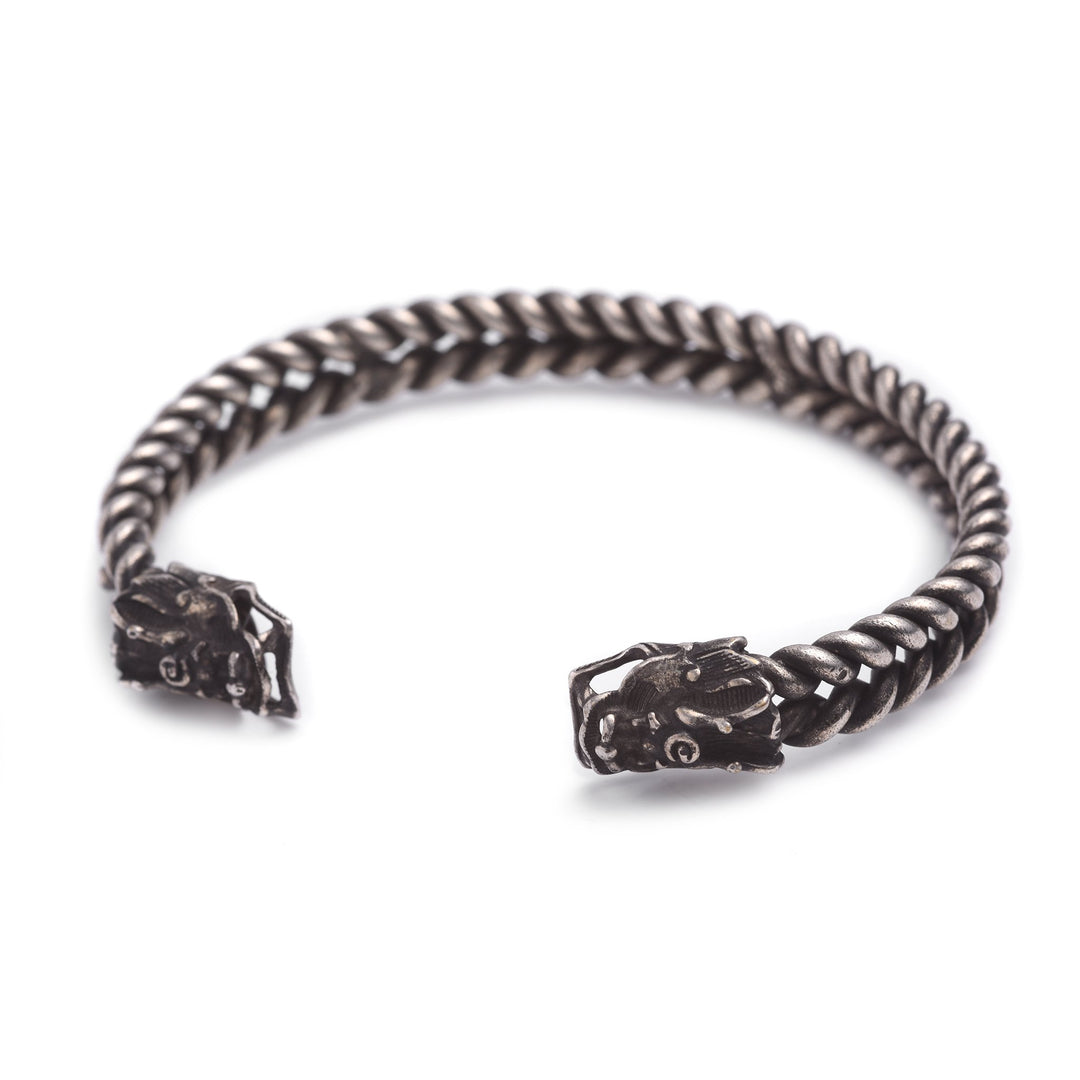 White Metal Miao Tribal Bangle - Dragon Design - 7 x 7 x 1  (wxdxh cms) - C0064