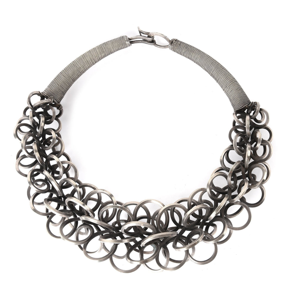 White Metal Miao Tribal Necklace on Iron Stand | Indigo Oriental Antiques