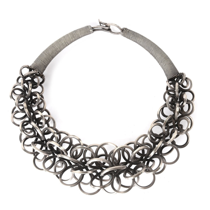 White Metal Miao Tribal Necklace on Iron Stand | Indigo Oriental Antiques