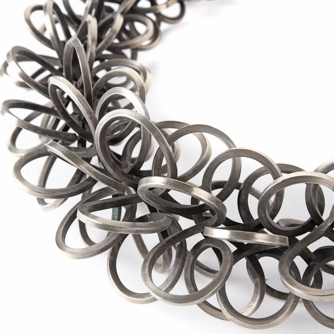 White Metal Miao Tribal Necklace on Iron Stand | Indigo Oriental Antiques