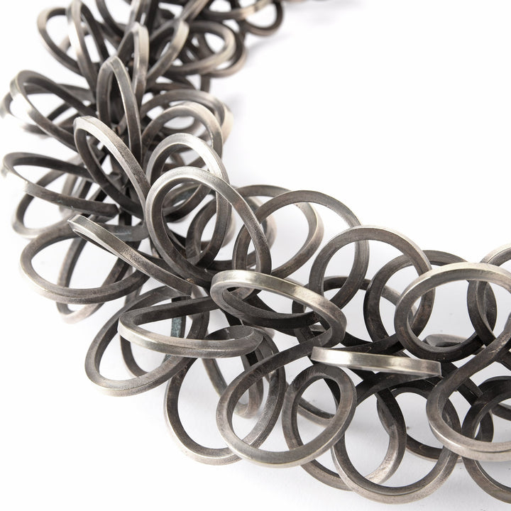 White Metal Miao Tribal Necklace on Iron Stand | Indigo Oriental Antiques