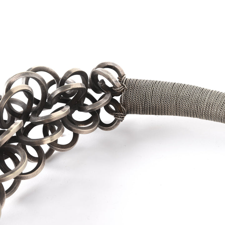 White Metal Miao Tribal Necklace on Iron Stand | Indigo Oriental Antiques