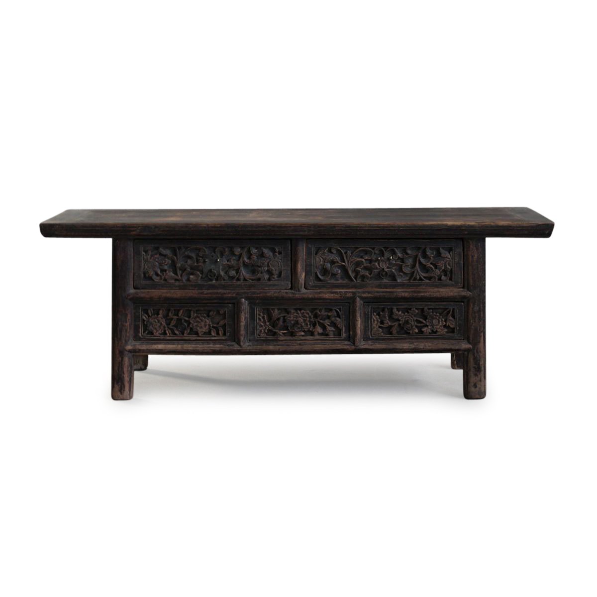 5 Drawer Carved Kang Cabinet From Shanxi - 19thC - 129 x 37 x 45 (wxdxh cms) - C1572