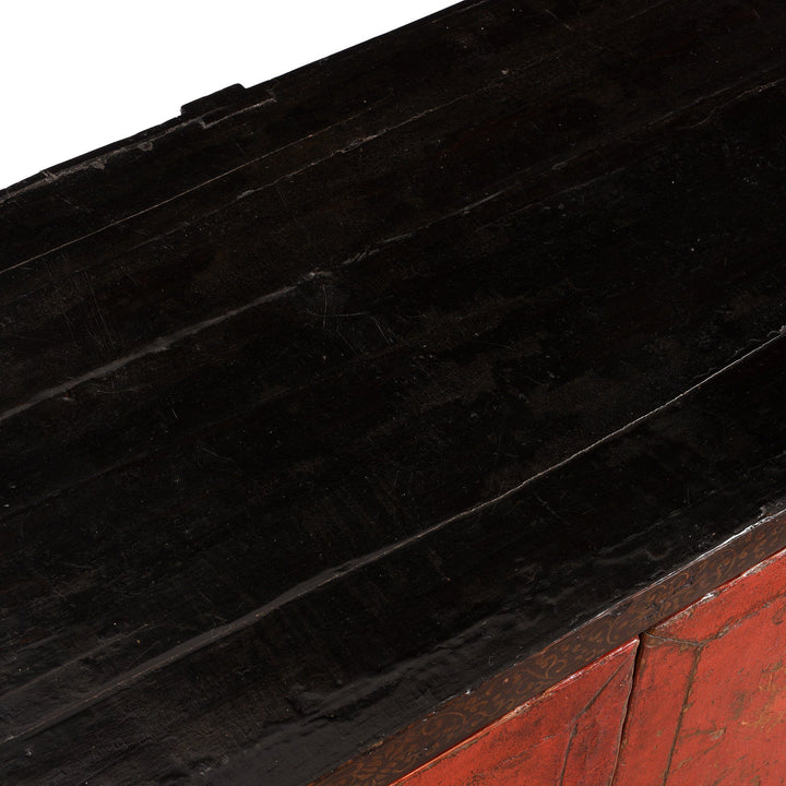Surface Detail From Black & Red Lacquer Book Cabinet from China - 19th Century | Indigo Antiques