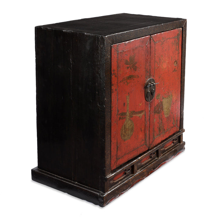 Side View Of Black & Red Lacquer Book Cabinet from China - 19th Century | Indigo Antiques