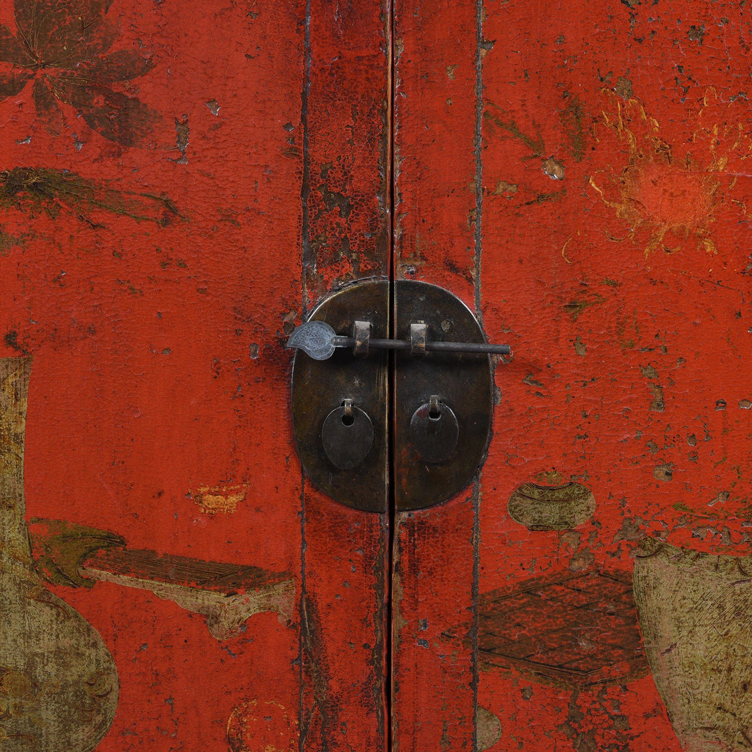 Latch Detail Of Black & Red Lacquer Book Cabinet from China - 19th Century | Indigo Antiques