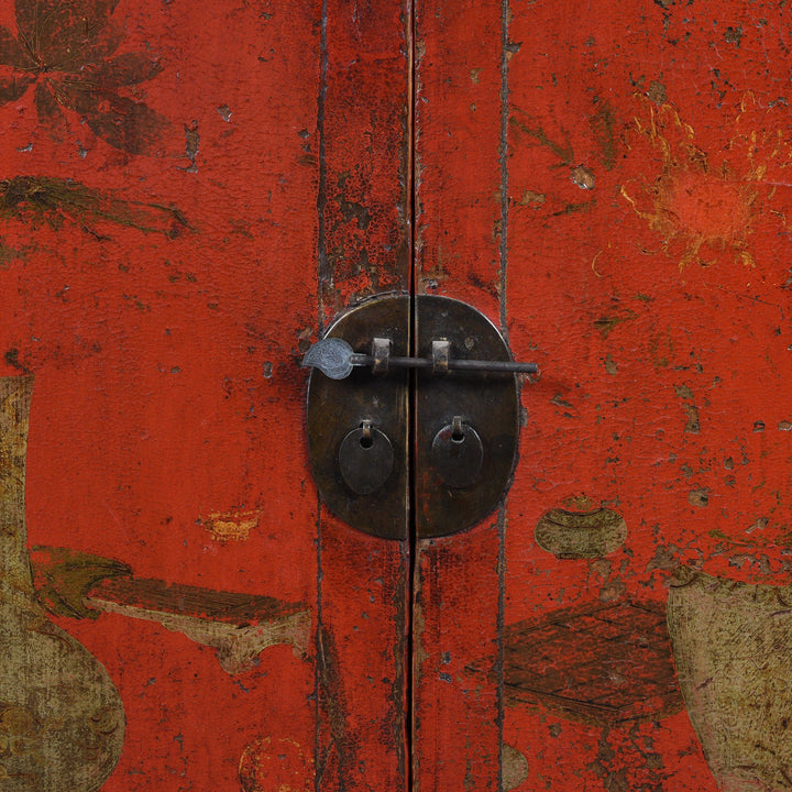 Latch Detail Of Black & Red Lacquer Book Cabinet from China - 19th Century | Indigo Antiques