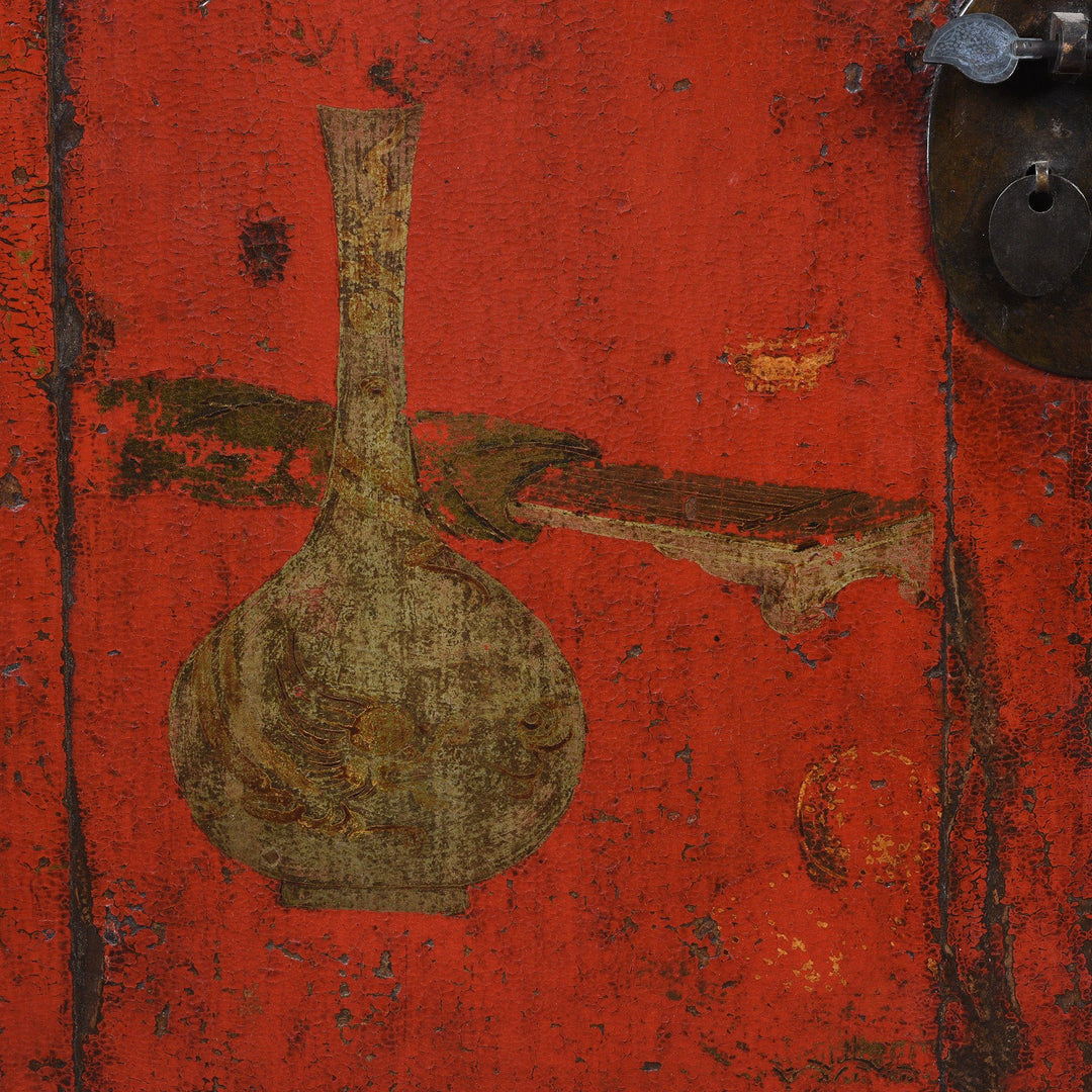 Painting Detail From Black & Red Lacquer Book Cabinet from China - 19th Century | Indigo Antiques