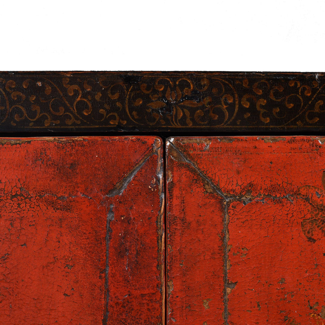 Decorative Painting Detail From Black & Red Lacquer Book Cabinet from China - 19th Century | Indigo Antiques