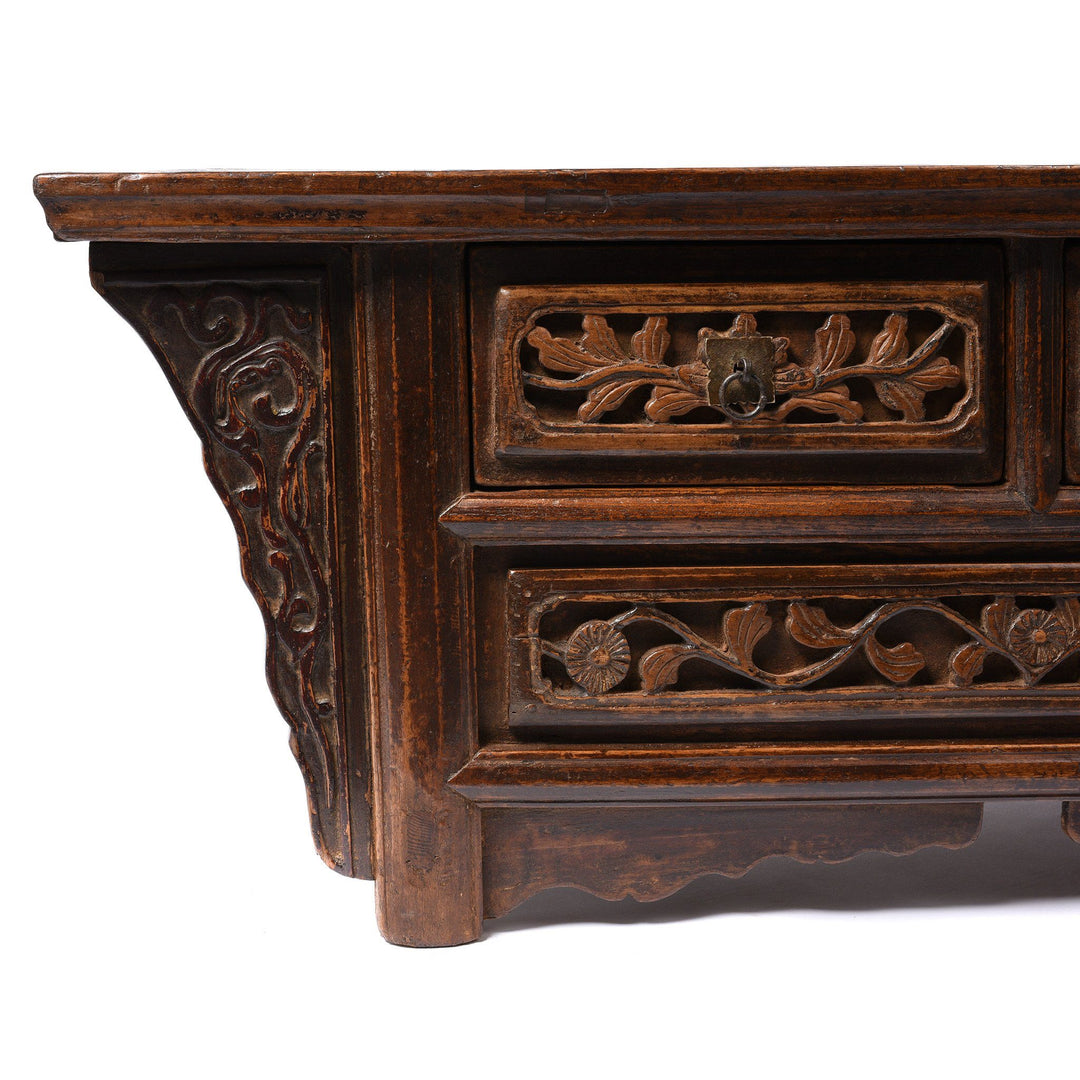 Corner Detail From Bleached Elm and Poplar Kang Table From Shanxi  - 19thC | Indigo Antiques