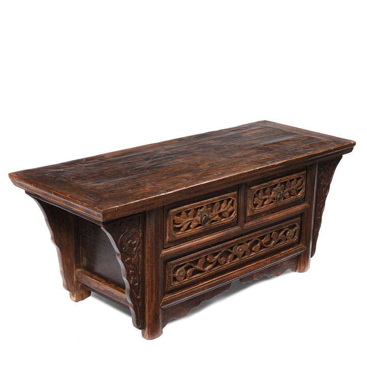 Side View Of Bleached Elm and Poplar Kang Table From Shanxi  - 19thC | Indigo Antiques