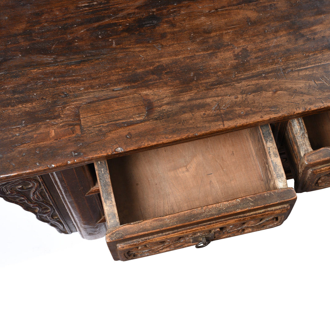 Interior Draw View Of Bleached Elm and Poplar Kang Table From Shanxi  - 19thC | Indigo Antiques 