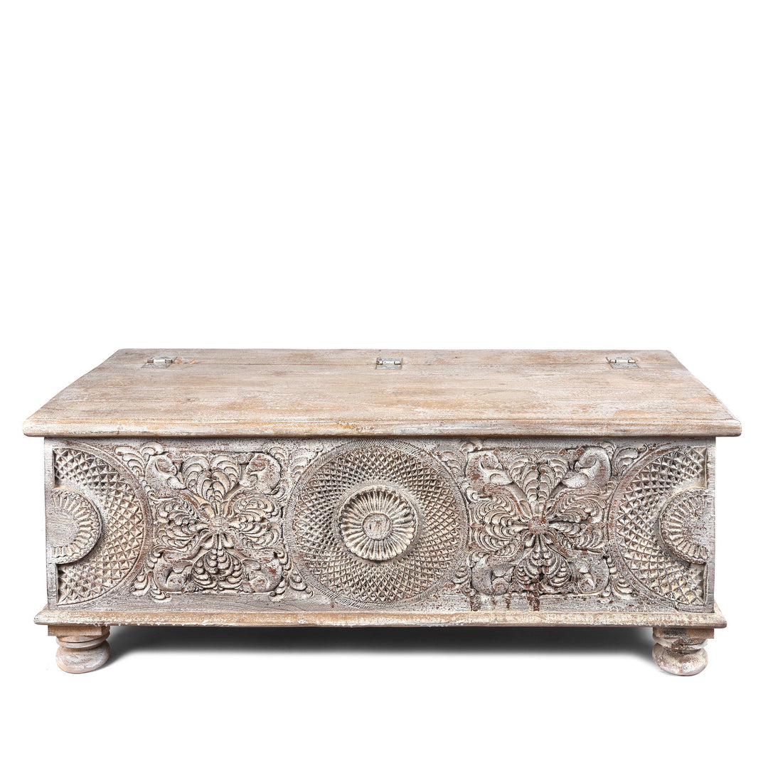 Indian Carved Blanket Box Made From Reclaimed Teak | Indigo Antiques