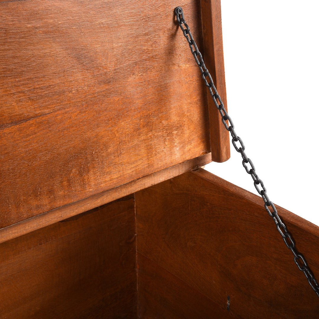 Open 2 detail of a Indian Carved Blanket Box Made From Reclaimed Teak | Indigo Antiques