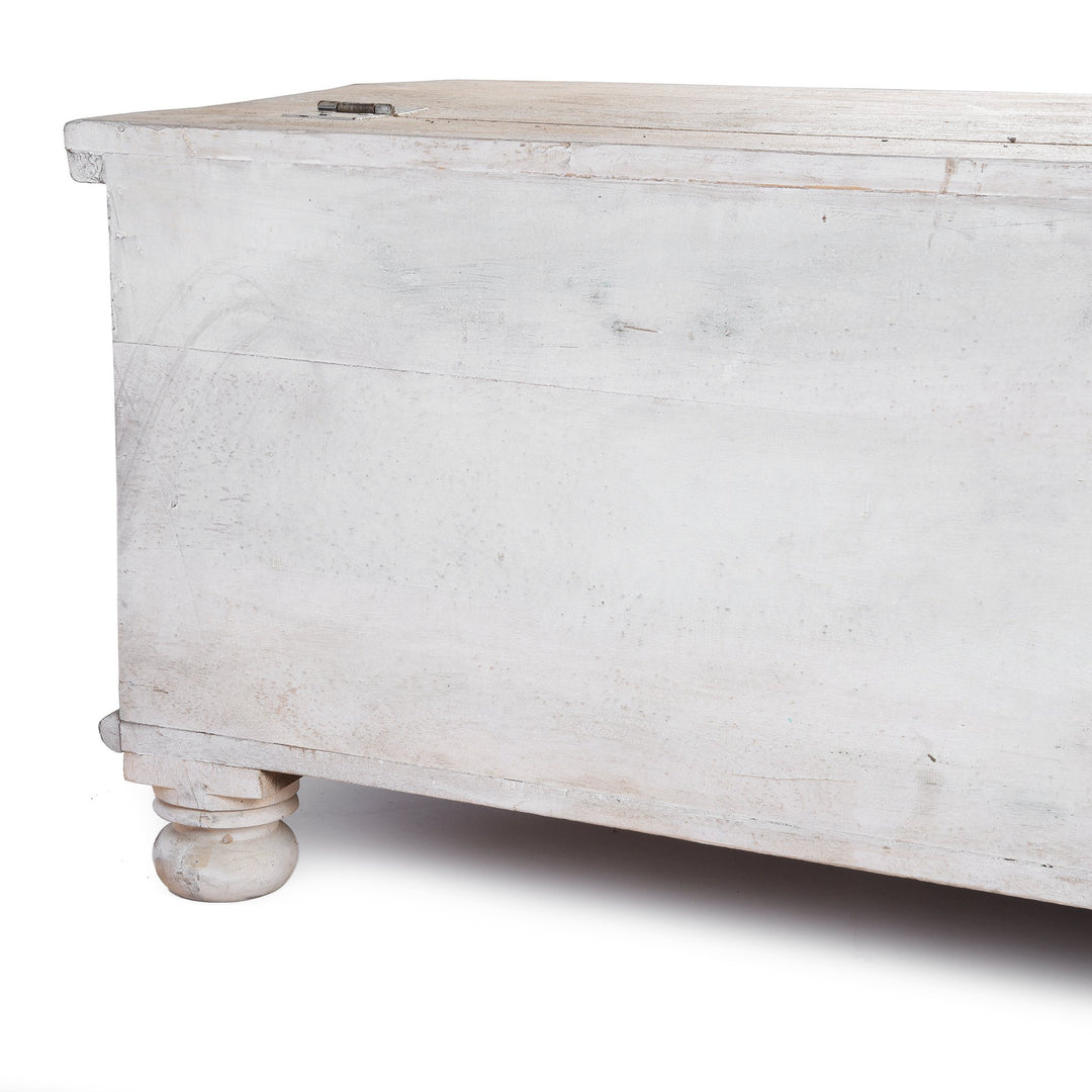 Back detail of a Indian Carved Blanket Box Made From Reclaimed Teak | Indigo Antiques