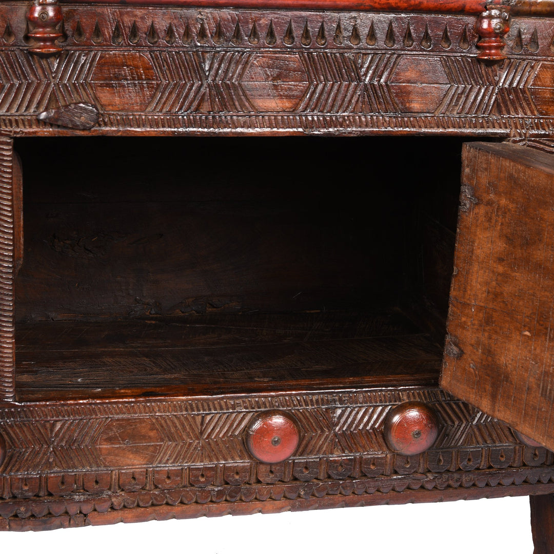 Interior Compartment View of Carved Lacquered Teak Dowry Chest  - Manjus From Kutch | Indigo Antiques