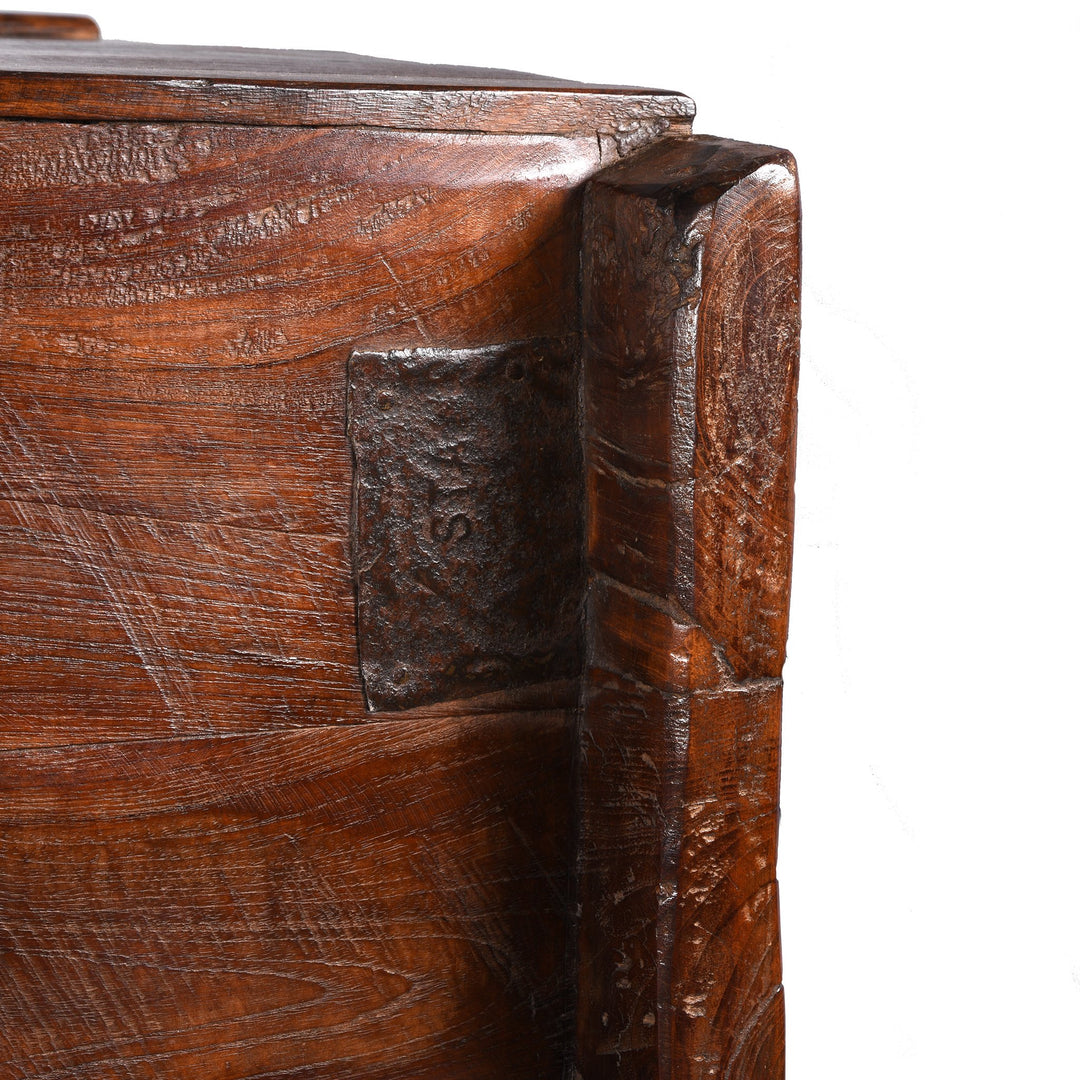 Detail of Carved Lacquered Teak Dowry Chest  - Manjus From Kutch | Indigo Antiques