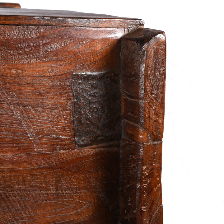 Detail of Carved Lacquered Teak Dowry Chest  - Manjus From Kutch | Indigo Antiques