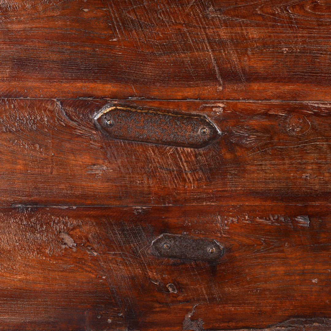 Detail of Carved Lacquered Teak Dowry Chest  - Manjus From Kutch | Indigo Antiques