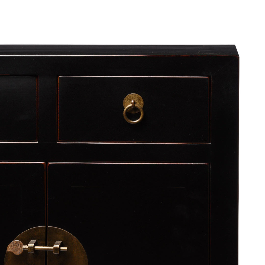 Chinese 2 Door Black Lacquer Cabinet | Indigo Antiques