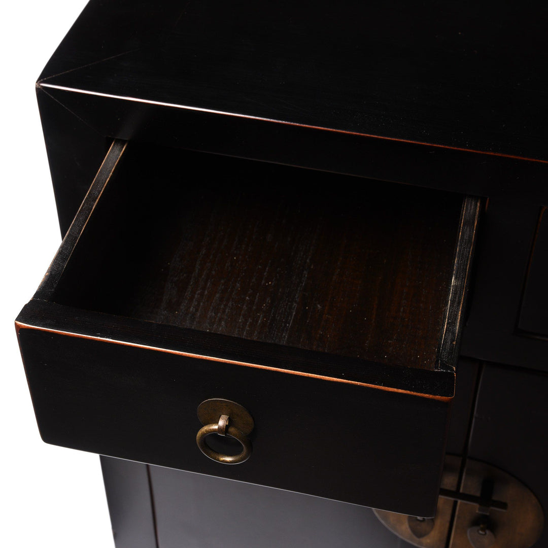 Chinese 2 Door Black Lacquer Cabinet | Indigo Antiques