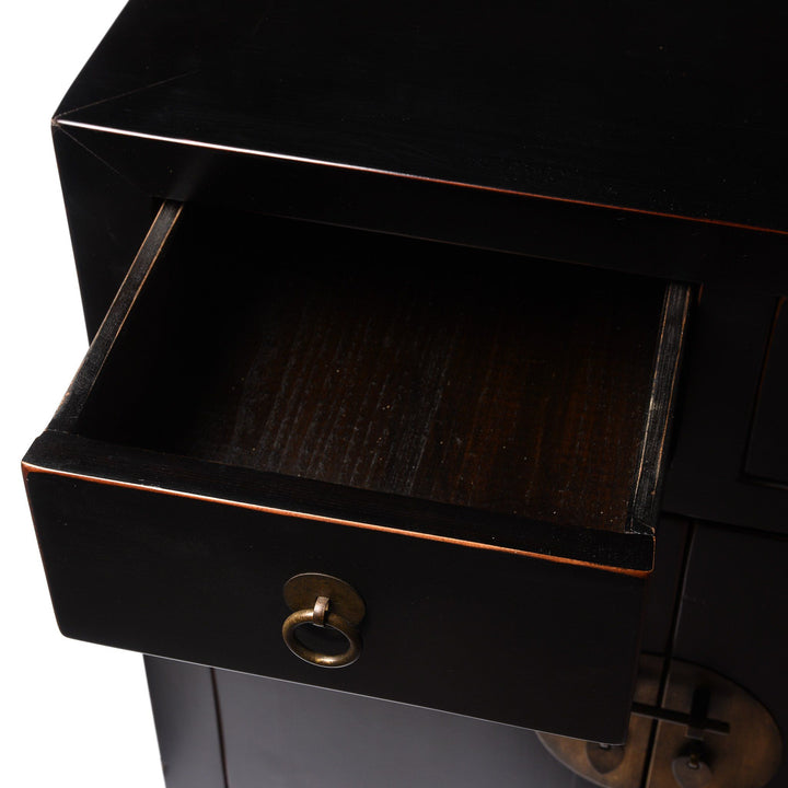 Chinese 2 Door Black Lacquer Cabinet | Indigo Antiques