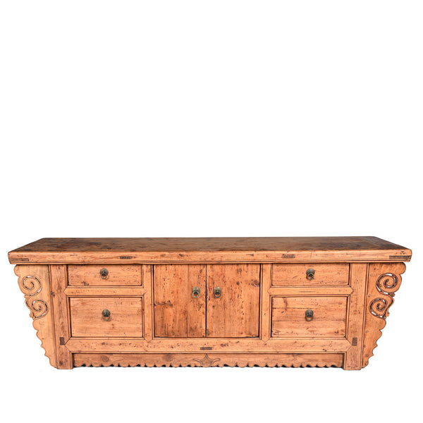 Low Chinese Kang Cabinet From Gansu - 19thC Low Chinese Kang Cabinet From Gansu - 19thC