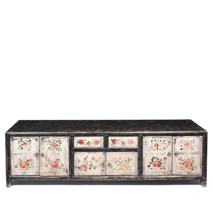 Reclaimed Painted Black & White 'Kang' Low TV Unit Cabinet From Mongolia | Indigo Antiques