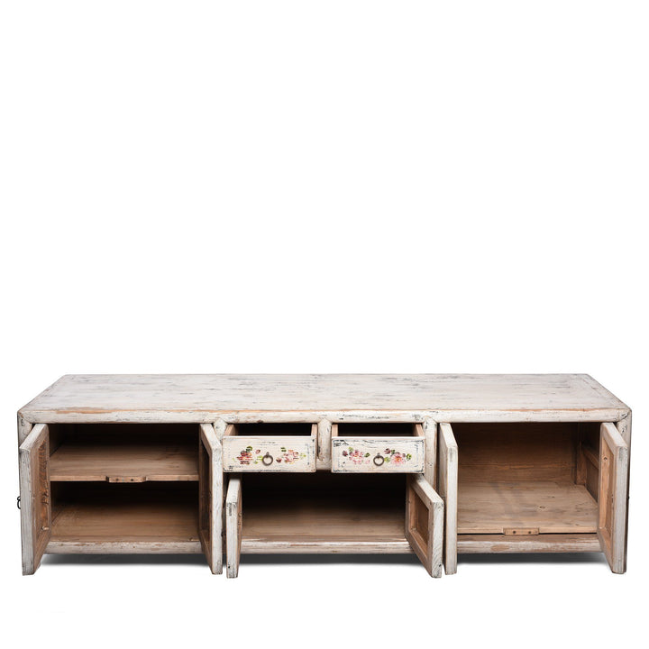 Interior Of Painted 'Kang' Low Cabinet From Mongolia | Indigo Antiques