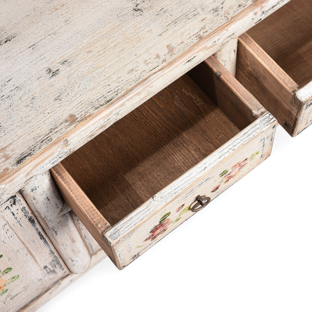 Draw Detail From Painted 'Kang' Low Cabinet From Mongolia | Indigo Antiques