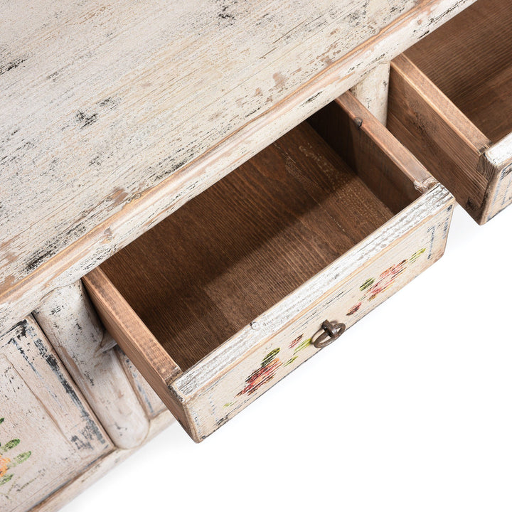 Draw Detail From Painted 'Kang' Low Cabinet From Mongolia | Indigo Antiques