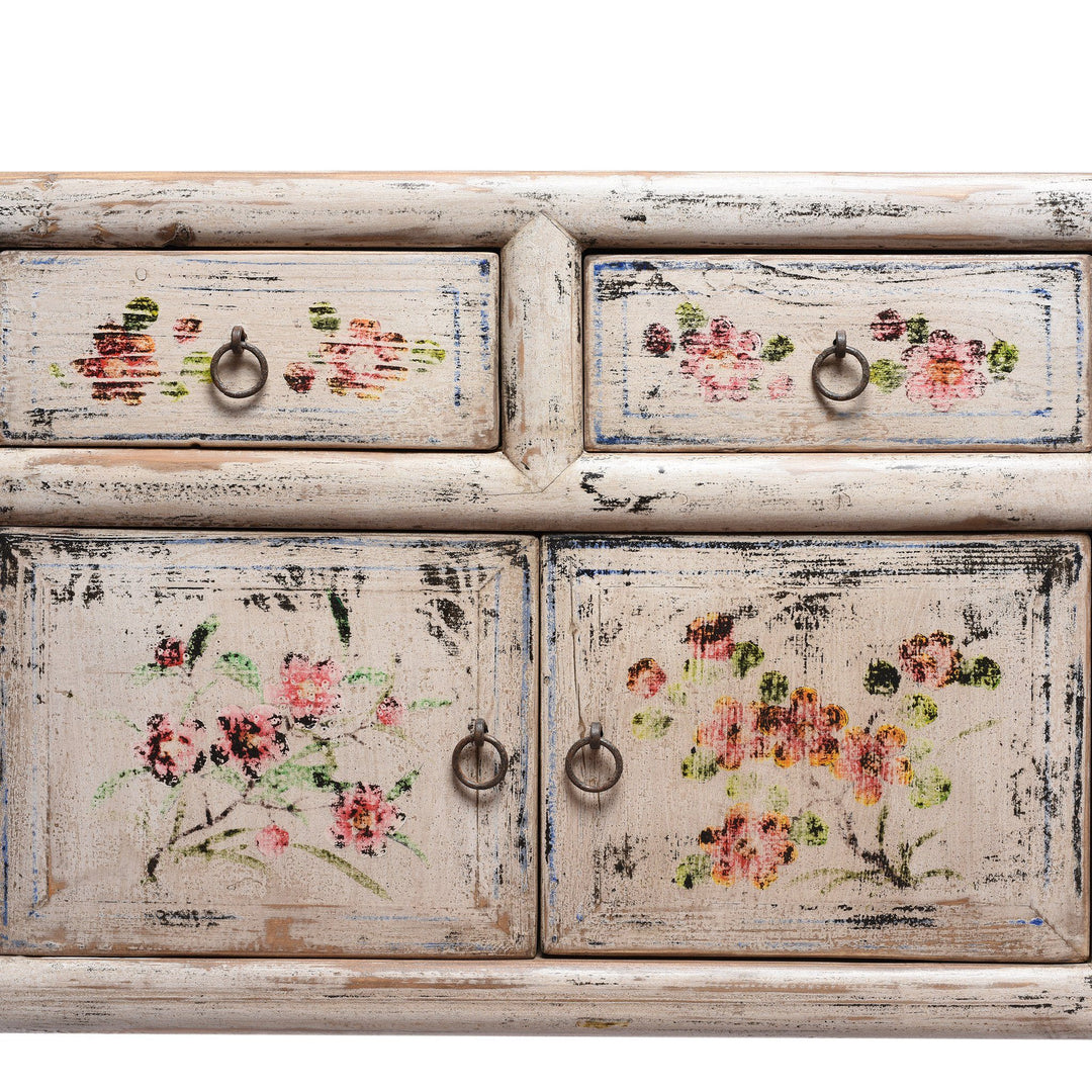 Painting Detail From Painted 'Kang' Low Cabinet From Mongolia | Indigo Antiques