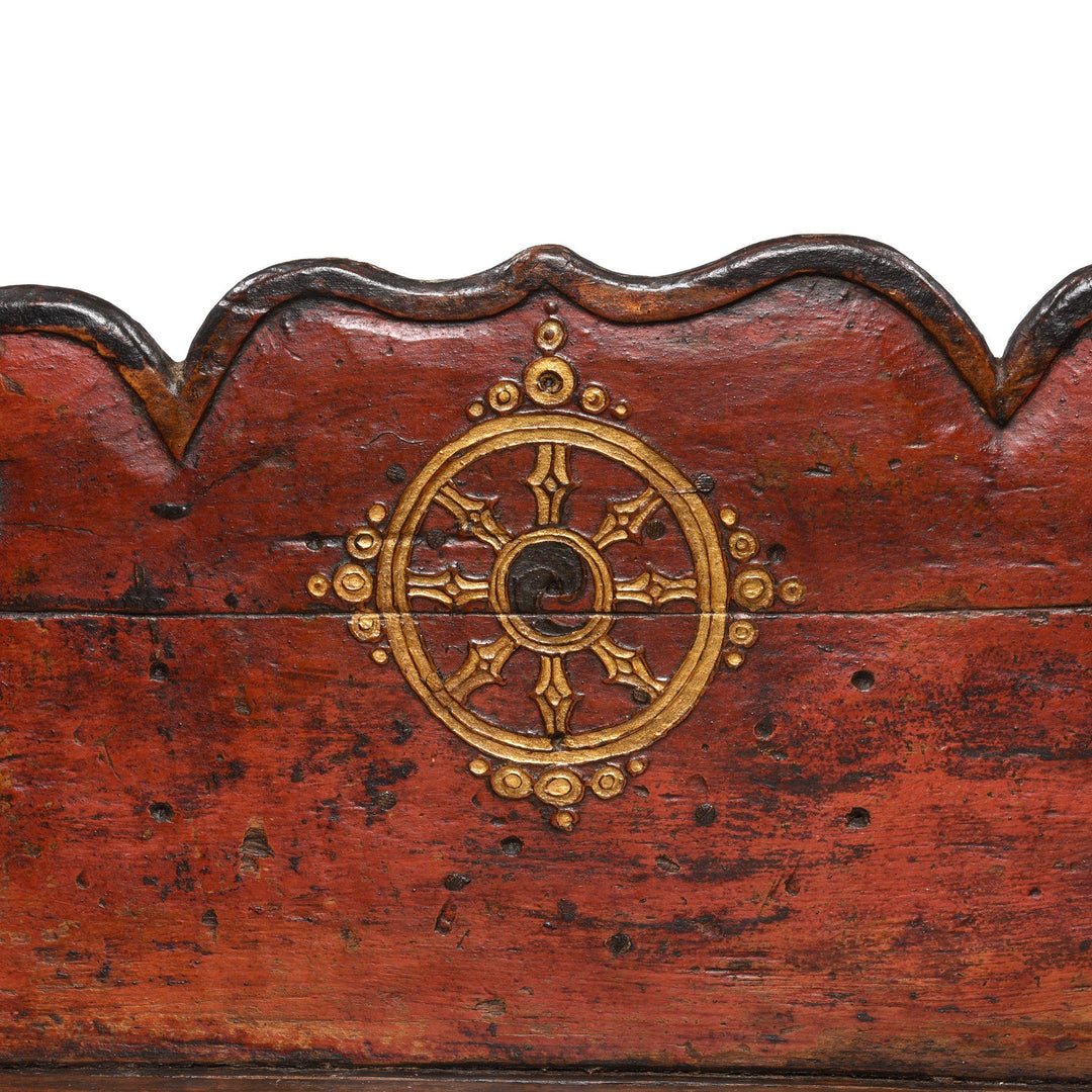 'The Wheel' Detail Of Painted Tibetan Prayer Table - 19thC | Indigo Antiques