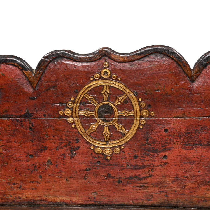 'The Wheel' Detail Of Painted Tibetan Prayer Table - 19thC | Indigo Antiques
