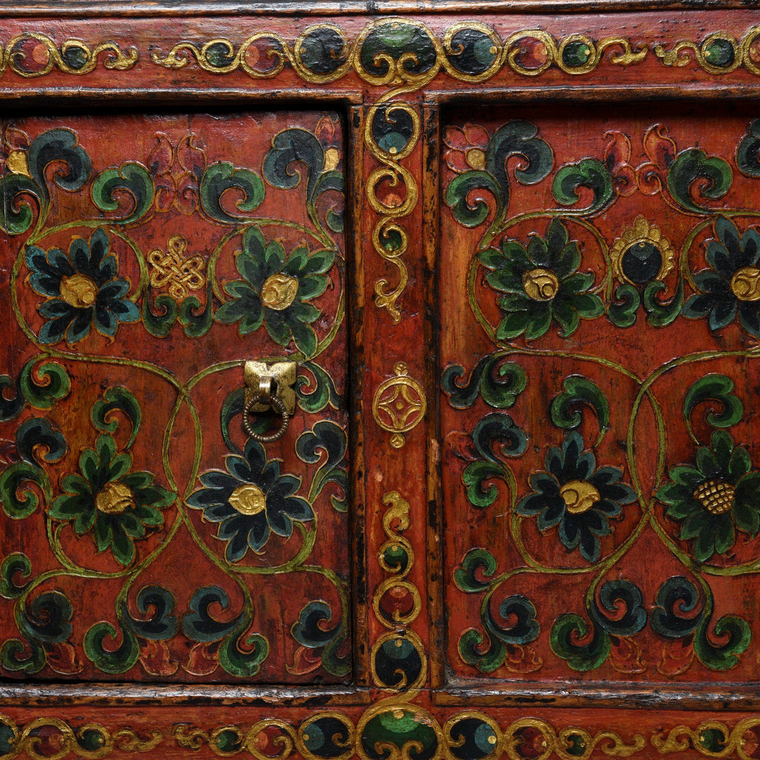 Painting & 'Endless Knot' Detail Of Painted Tibetan Prayer Table - 19thC | Indigo Antiques