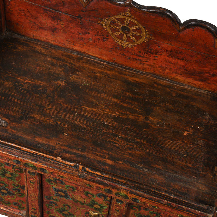 Top Detail Of Painted Tibetan Prayer Table - 19thC | Indigo Antiques