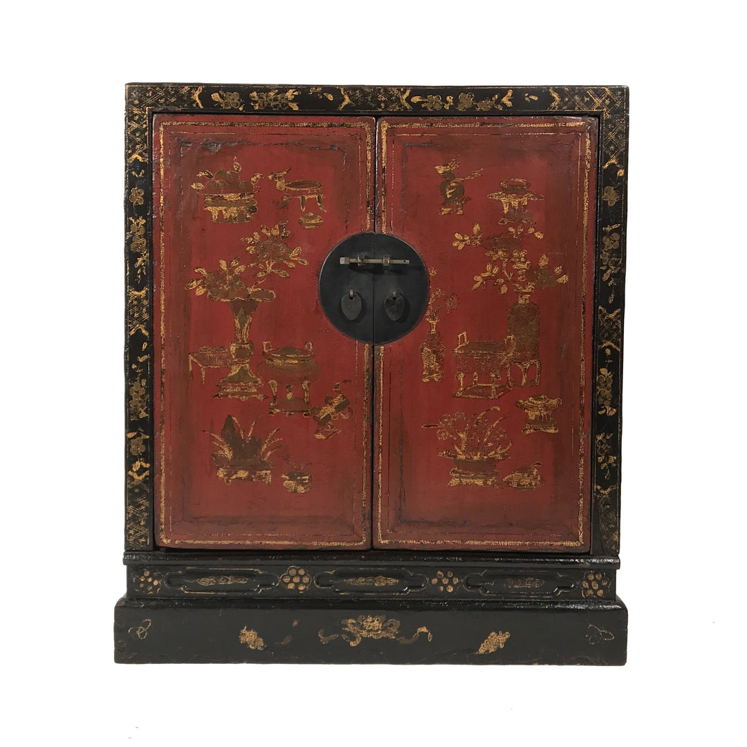 Red & Black Lacquer Painted Book Cabinet from China - 19thC | Indigo Oriental Antiques