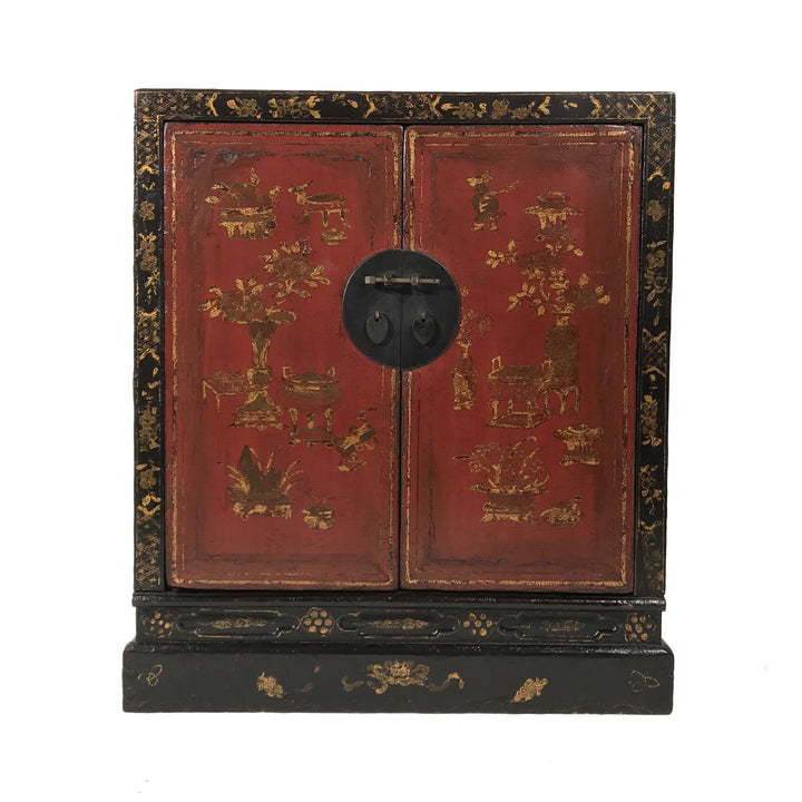 Red & Black Lacquer Painted Book Cabinet from China - 19thC | Indigo Oriental Antiques