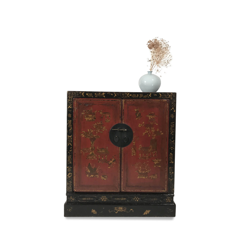 Red & Black Lacquer Painted Book Cabinet from China - 19thC | Indigo Oriental Antiques