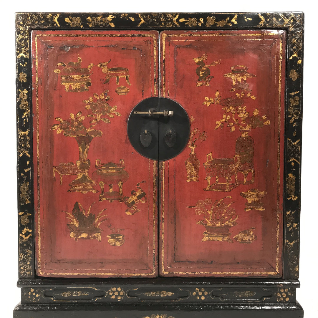 Red & Black Lacquer Painted Book Cabinet from China - 19thC | Indigo Oriental Antiques