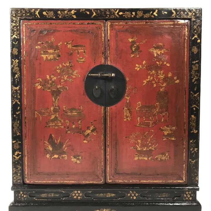 Red & Black Lacquer Painted Book Cabinet from China - 19thC | Indigo Oriental Antiques