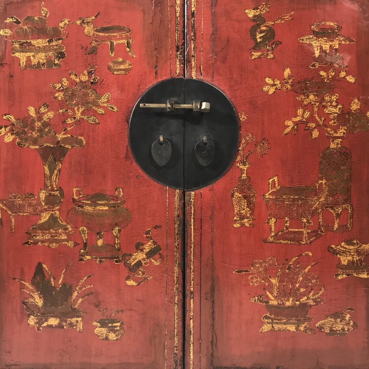 Red & Black Lacquer Painted Book Cabinet from China - 19thC | Indigo Oriental Antiques
