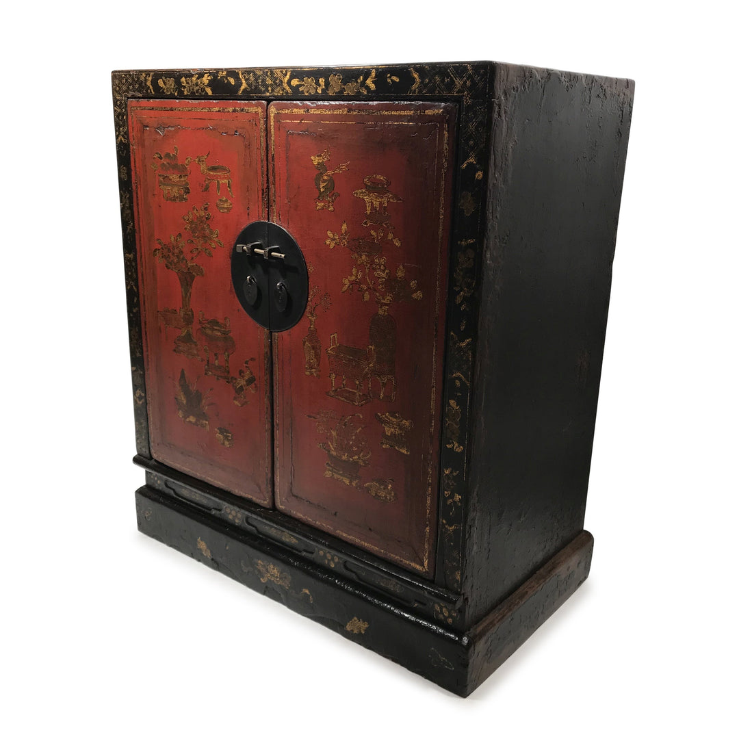 Red & Black Lacquer Painted Book Cabinet from China - 19thC | Indigo Oriental Antiques