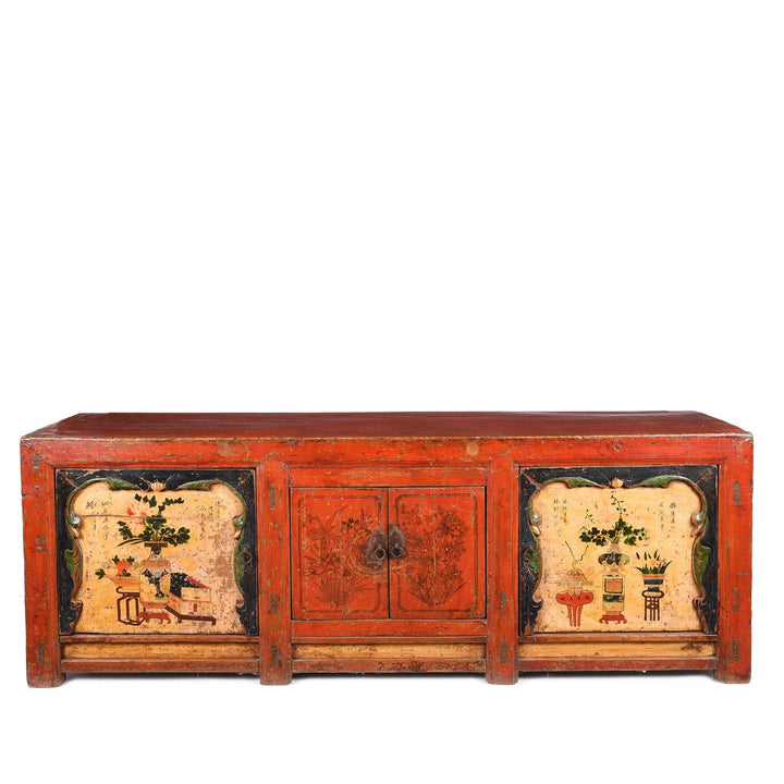 Red Lacquer Low "Kang" Cabinet, Mongolian - 19thC | Indigo Oriental Antiques