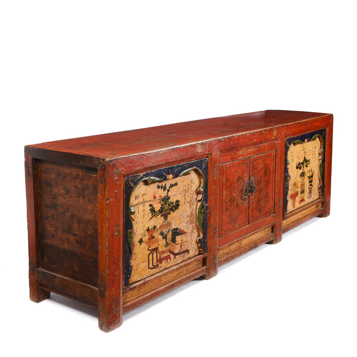 Side Of Red Lacquer Low "Kang" Cabinet, Mongolian - 19thC | Indigo Oriental Antiques