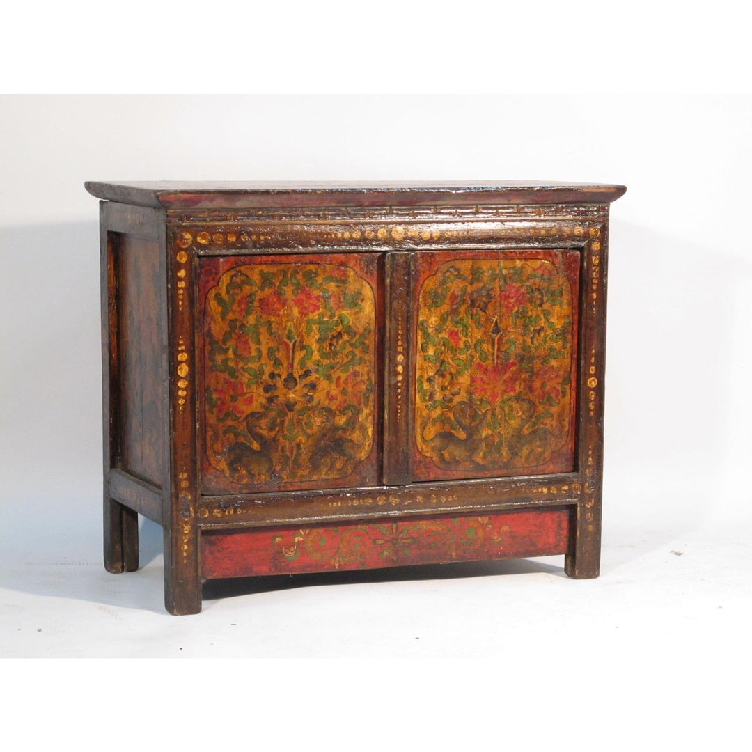 Tibetan "Torgam" Cabinet with Original Paint - circa 100 yrs old | Indigo Oriental Antiques