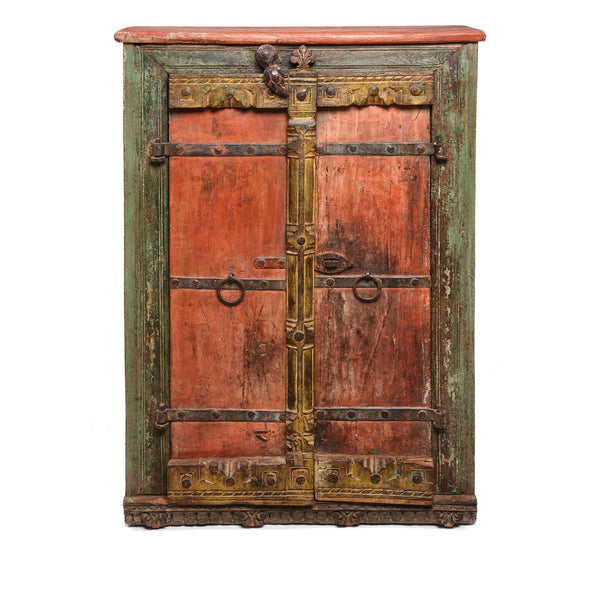 Vermillion Painted Cabinet From Gujarat - 19thC